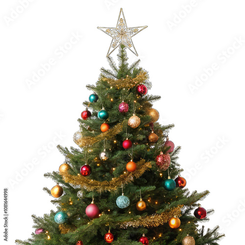 Christmas tree isolated on transparent background.