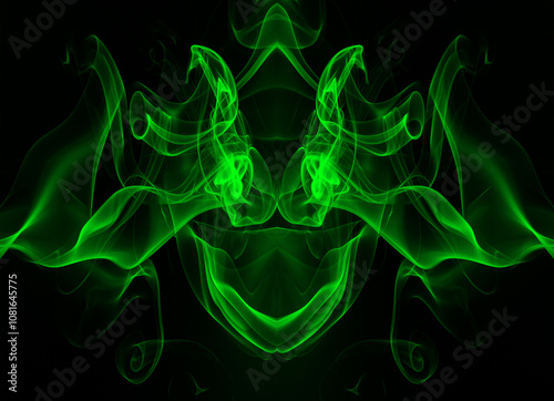 Movement of green smoke abstract on black background, darkness concept