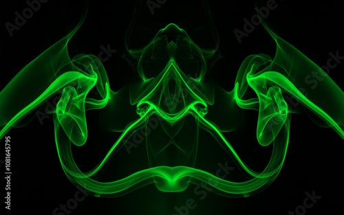 Movement of green smoke abstract on black background, darkness concept