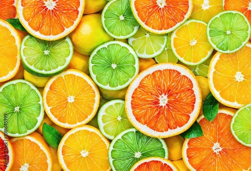 Juicy citrus fruits, brightly colored citrus fruits close up