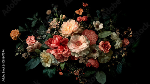 Beautiful arrangement of vibrant flowers in dark backdrop during spring season