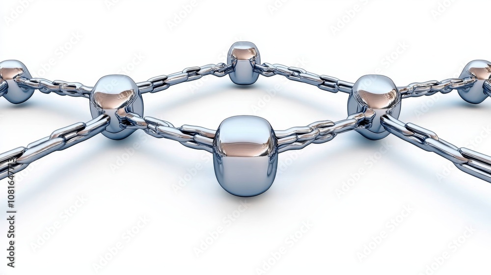 Interconnected Metal Spheres Linked by Chains Abstract Network Concept Interconnected Metal Spheres Linked by Chains Abstract Network Concept