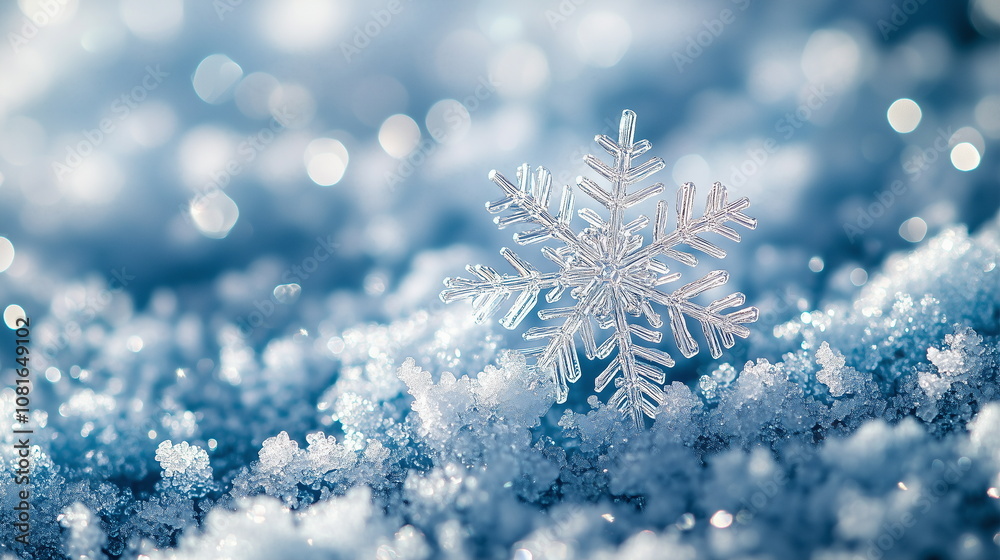 Close-up of a transparent snowflake sparkling on a snow field. Winter, season, christmas, xmas, landscape, nature, background. macro. Close-up of a transparent snowflake sparkling on a snow field. Winter, season, christmas, xmas, landscape, nature, background. macro.