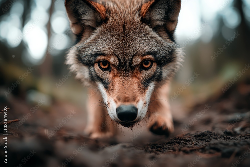 A close up of a wolf in the woods A close up of a wolf in the woods