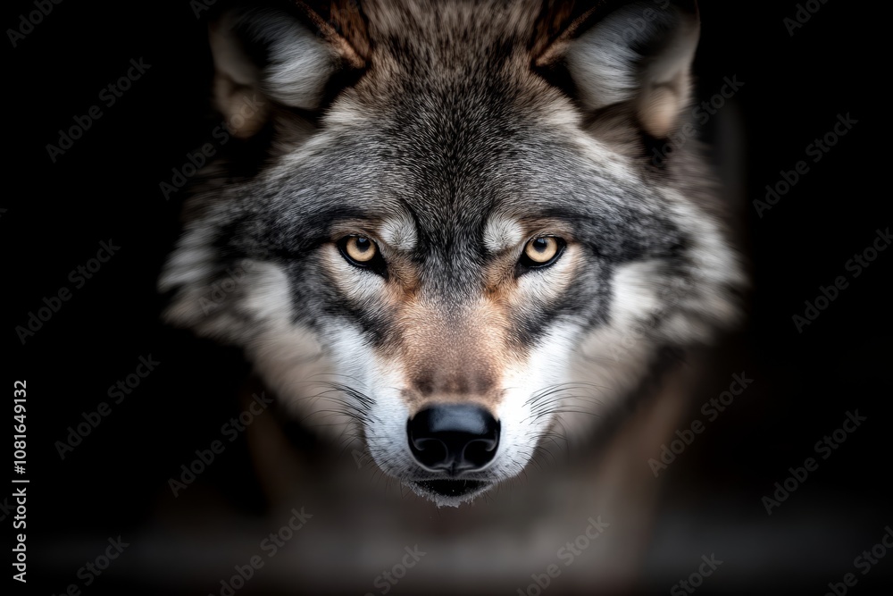 Fototapeta premium A close up of a wolf's face in the dark