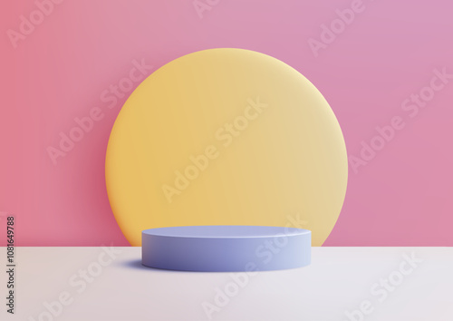 3D Blue Podium with Yellow ...