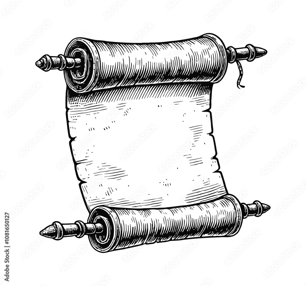 ancient blank scroll engraving black and white outline