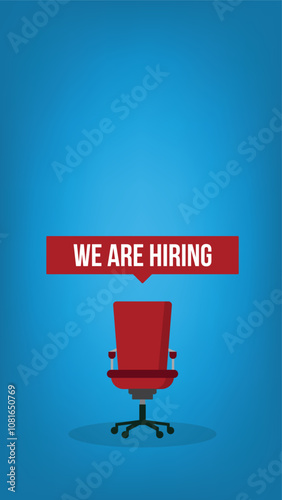 Banner for business with empty chairs and text we are hiring