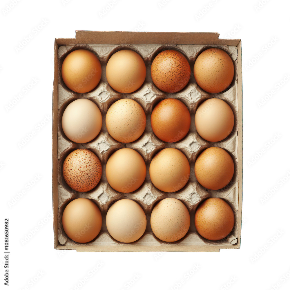 Chicken eggs in an open box isolated on transparent background Chicken eggs in an open box isolated on transparent background
