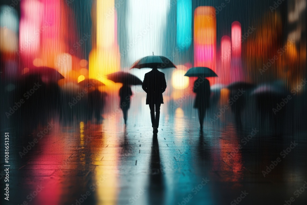 Rainy night walkers times square urban photography rainy environment silhouette viewpoint mood and atmosphere Rainy night walkers times square urban photography rainy environment silhouette viewpoint mood and atmosphere