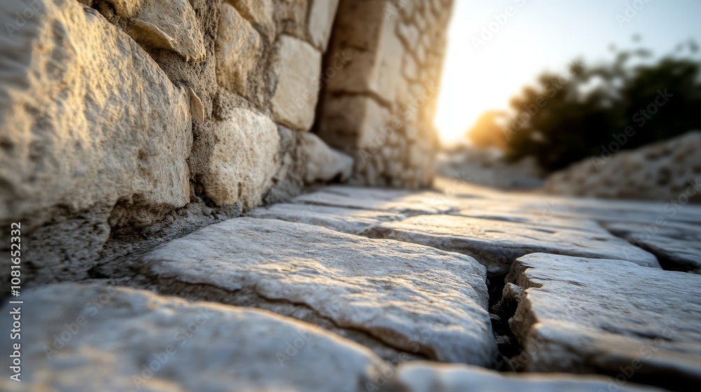A stone walkway in the middle of a stone wall A stone walkway in the middle of a stone wall