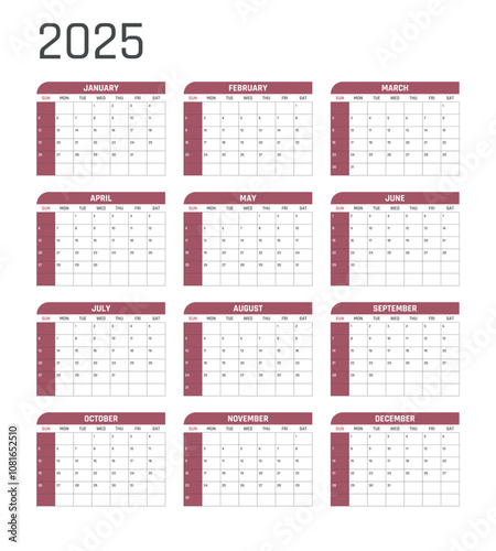 calendar for 2025 starts sunday, vector calendar design 2025 year