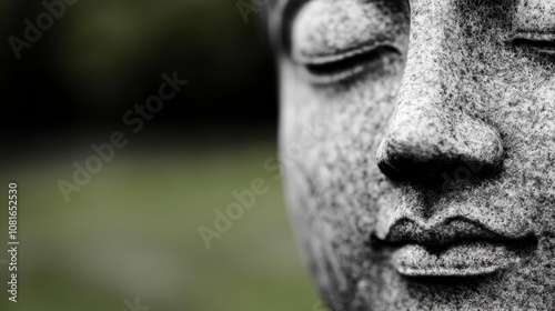 A close up of a buddha statue with its eyes closed photo