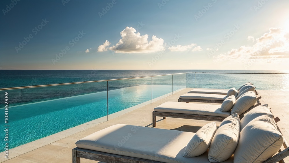 Fototapeta premium Oceanfront Infinity Pool with Glass Railing