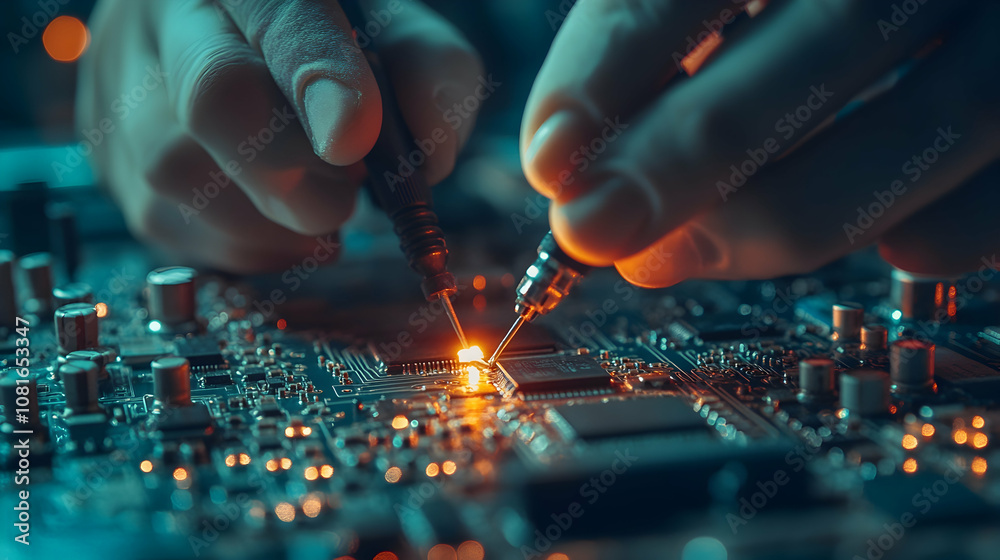 Soldering Iron Closeup on Circuit Board - Technology Photo