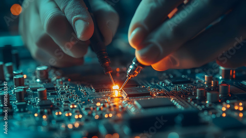 Soldering Iron Closeup on Circuit Board - Technology Photo photo