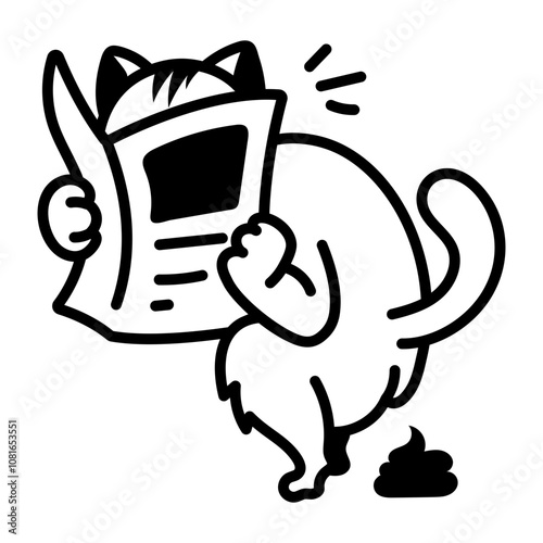Cat pooping icon in doodle style 

