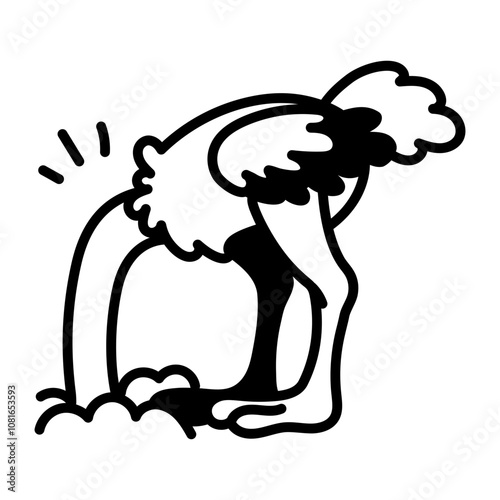 Ostrich hiding his neck, doodle style icon 

