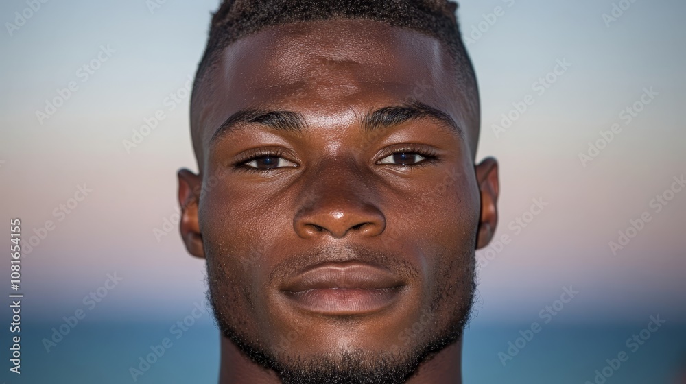 A close up of a man's face with a blue background A close up of a man's face with a blue background