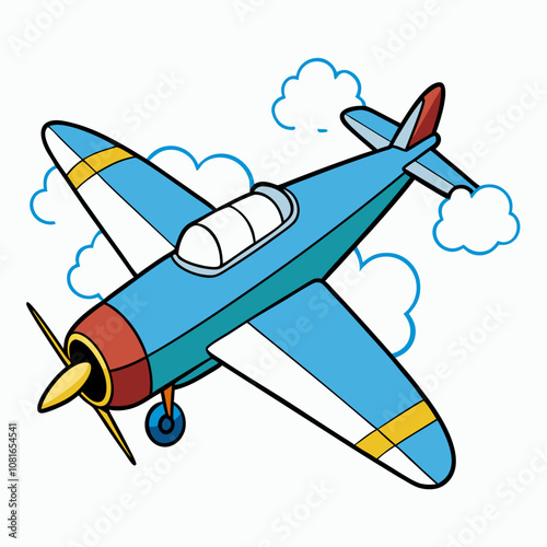 Colorful Propeller Airplane Vector Illustration with White Background, Skywriting Plane