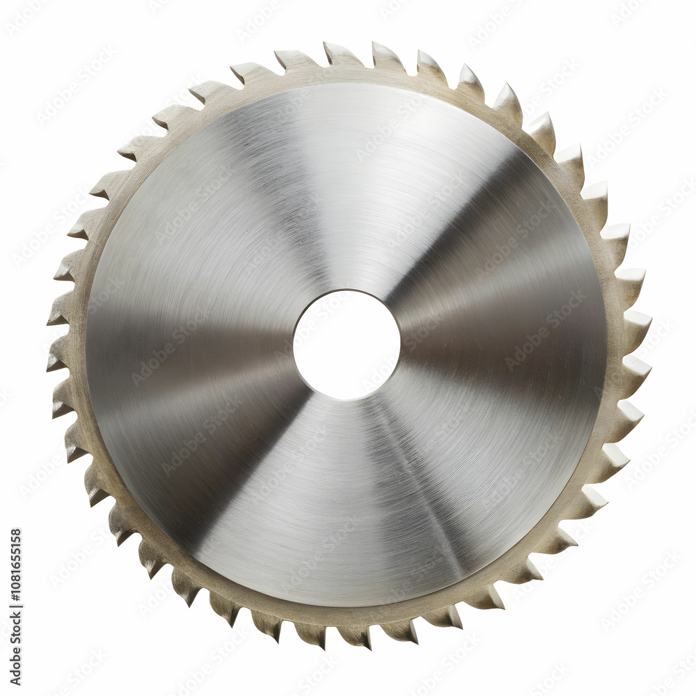 A detailed close-up of a sharp circular saw blade, showcasing its teeth and metallic finish, isolated on a white background A detailed close-up of a sharp circular saw blade, showcasing its teeth and metallic finish, isolated on a white background