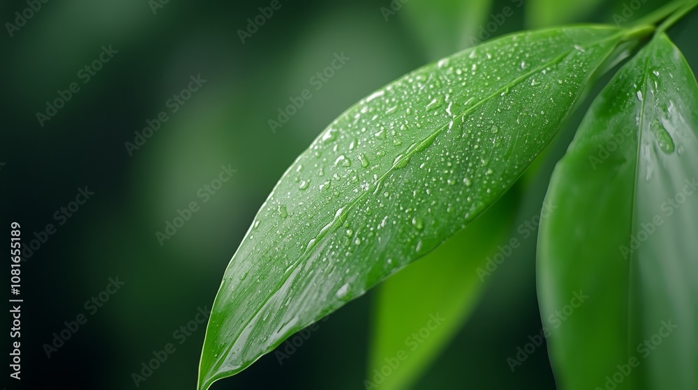 Fototapeta premium A close up of a green leaf with water droplets on it