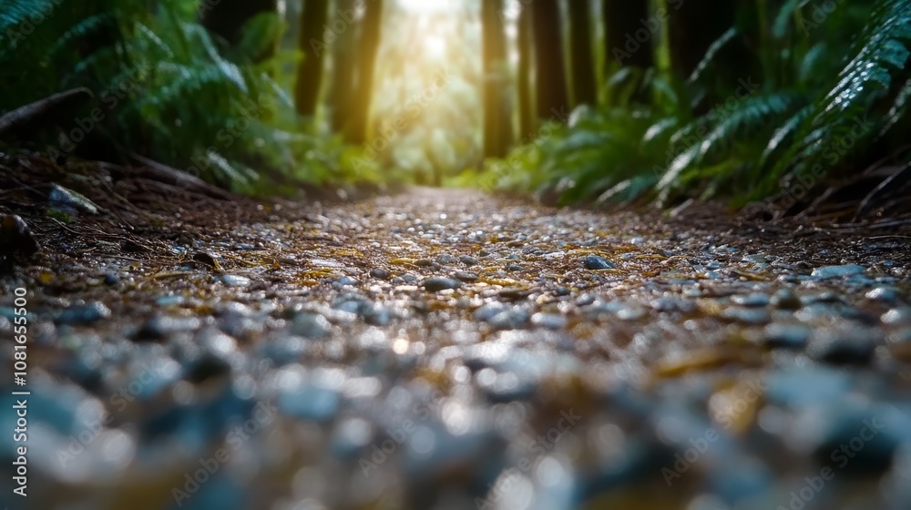A dirt road in the middle of a forest with the sun shining through the trees A dirt road in the middle of a forest with the sun shining through the trees