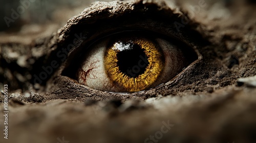 A close up of a yellow eye in the mud photo