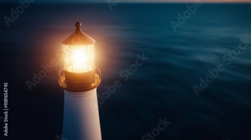 A light house in the middle of the ocean at night