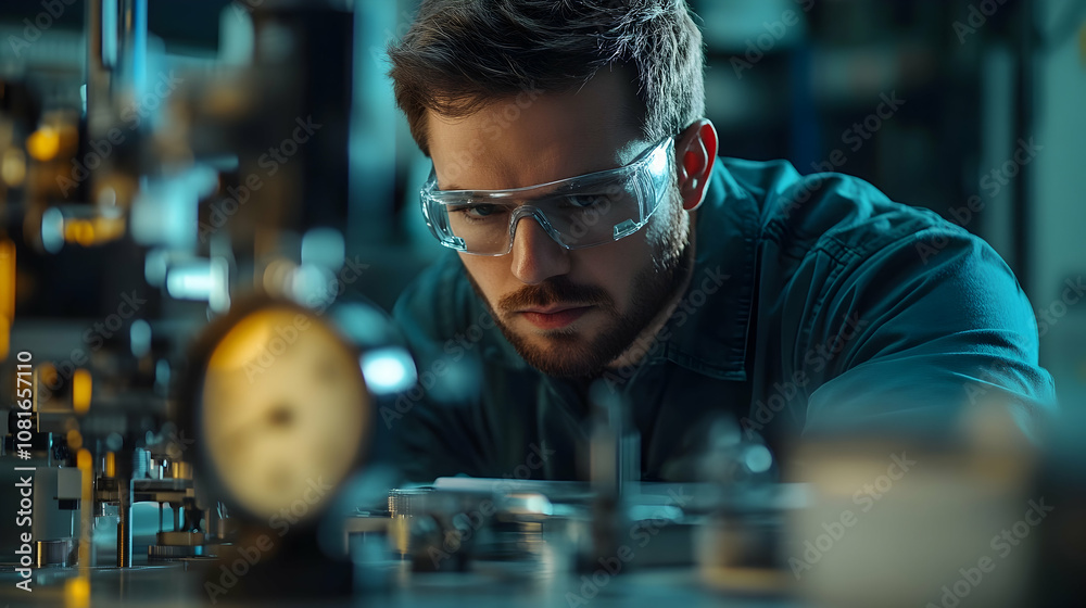 Focused Technician Working with Machine - Realistic Photo Focused Technician Working with Machine - Realistic Photo