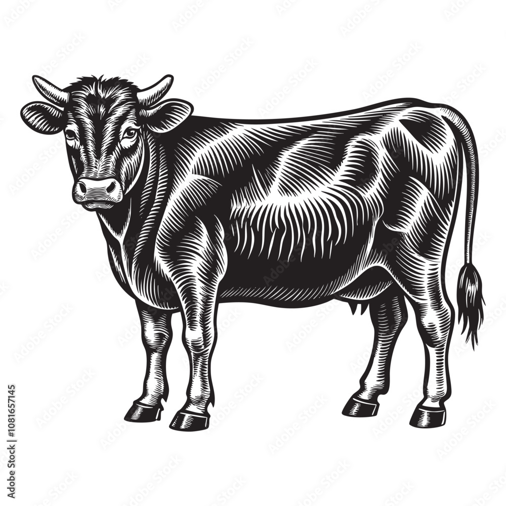 Fototapeta premium cow farm drawing vector illustration