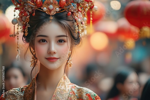 Celebrating Chinese New Year 2025: Smiling Girl with Red Lanterns