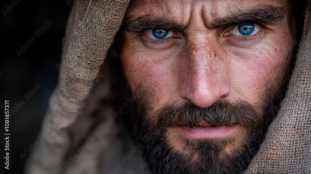 A close up of a man with blue eyes and a beard A close up of a man with blue eyes and a beard