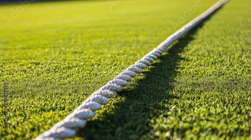 A cricket field's outfield boundary with the rope and grass texture, outdoor setting with afternoon sunlight, Crisp style