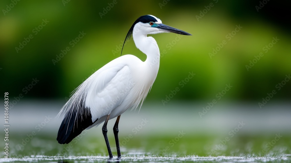 Obraz premium A white and black bird standing in the water