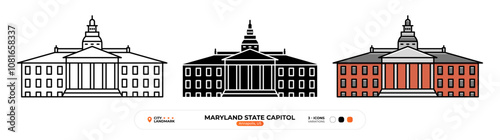Maryland State Capitol Line Icon. US Annapolis, US Color Symbol, Silhouette,  Editable Stroke.
