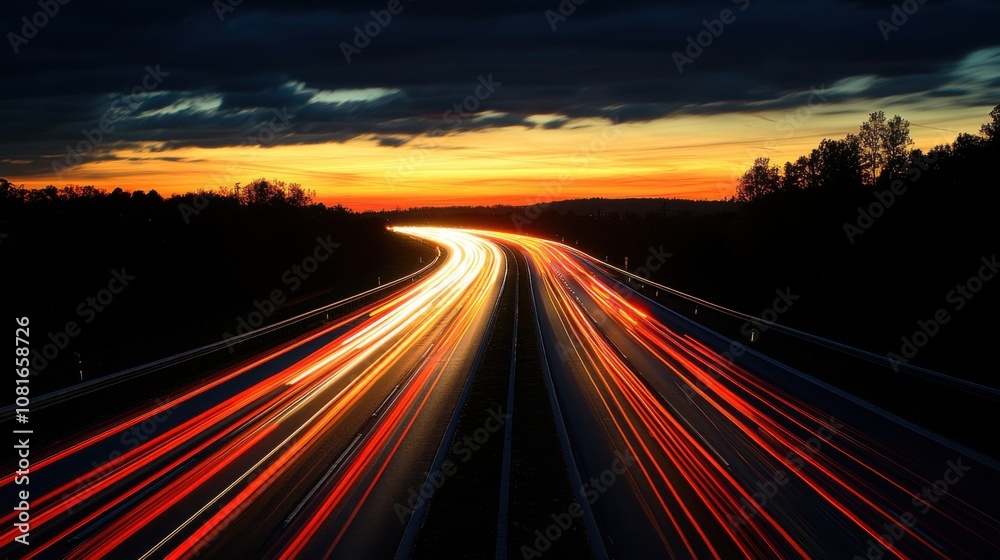 Highway Sunset Dynamic Traffic Light Trails at Dusk Highway Sunset Dynamic Traffic Light Trails at Dusk