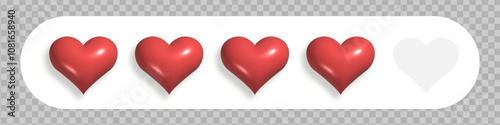 Love rate 3d vector concept. Realistic heart fot rating, review, feedback or satisfaction status 