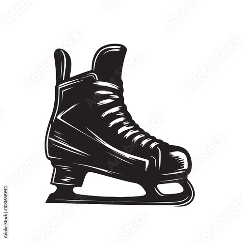 Hockey skate vector silhouette black and white. Ice skate silhouette. Skate logo, icon vector design.