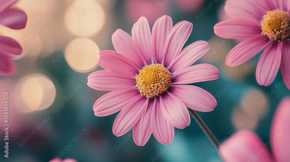 A vibrant pink flower with golden center blooms in a garden during springtime A vibrant pink flower with golden center blooms in a garden during springtime
