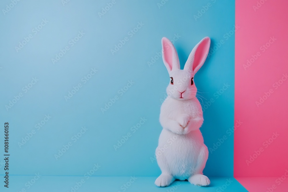 Surreal Bunny Posing Happily on Colorful Background in Natural Light Surreal Bunny Posing Happily on Colorful Background in Natural Light
