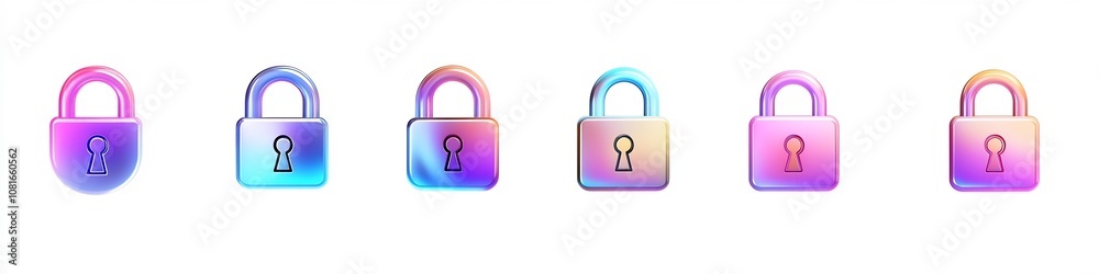 Vibrant Collection of Iridescent 3D Lock Icons in Gradient Colors for Security and Privacy Symbols Vibrant Collection of Iridescent 3D Lock Icons in Gradient Colors for Security and Privacy Symbols