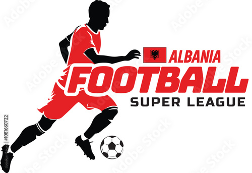 Albania football league, Soccer ball, Football logo, Footballer Kick the Ball isolated on white background, Vector Illustration