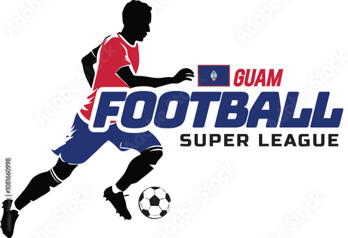 Guam football league, Soccer ball, Football logo, Footballer Kick the Ball isolated on white background, Vector Illustration