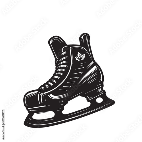 Hockey skate vector silhouette black and white. Ice skate silhouette. Skate logo, icon vector design.