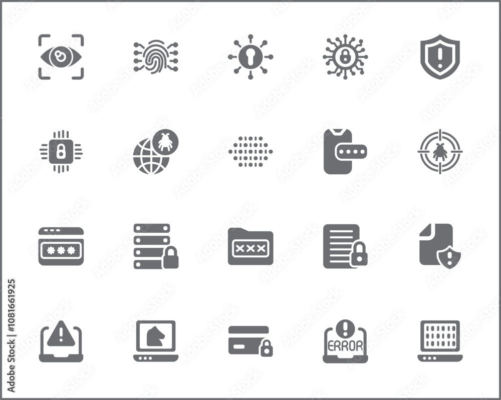 Set of Cyber Attack Icons line style.Contains such Icons as cyber security, bug, protection, virus, hacking, bug, antivirus, cyber lock, network, spam, spy And Other Elements.