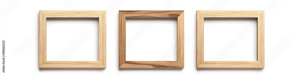 Set of Empty Natural Wooden Photo Frames on Isolated White Background Set of Empty Natural Wooden Photo Frames on Isolated White Background