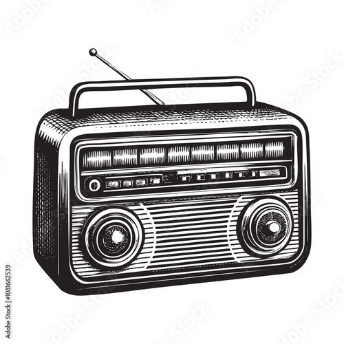 vintage radio drawing vector illustration