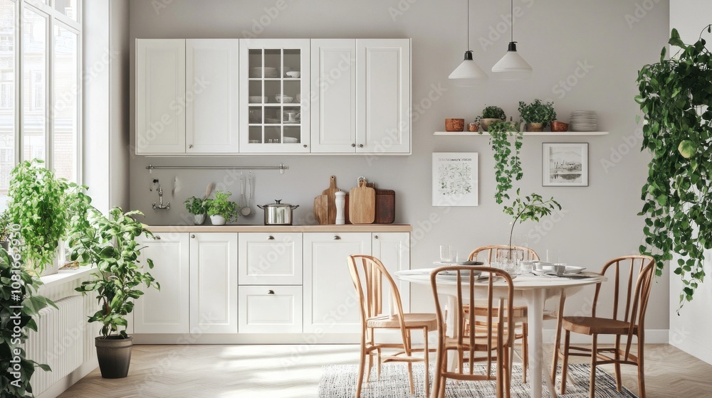 A kitchen with a table and chairs A kitchen with a table and chairs