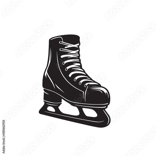 Hockey skate vector silhouette black and white. Ice skate silhouette. Skate logo, icon vector design.